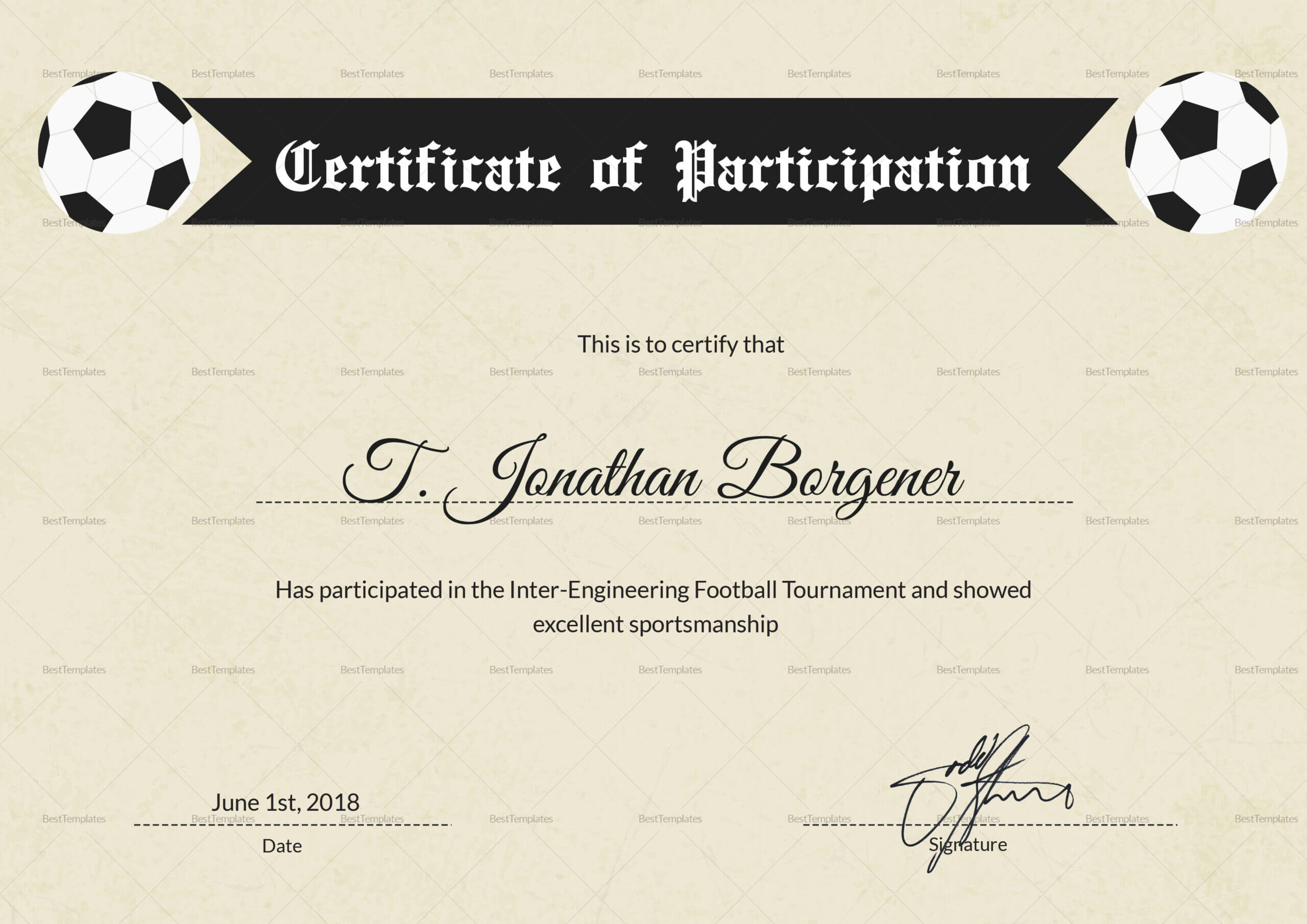 Sports Day Football Certificate Template With Football Certificate Template
