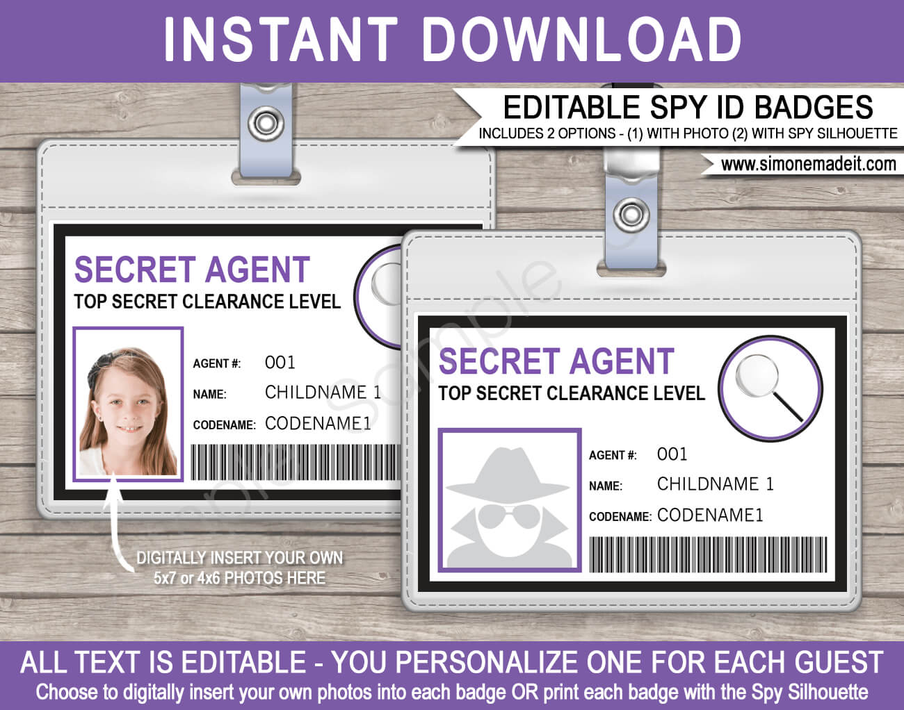 Spy Or Secret Agent Badge Template – Purple Pertaining To Spy Id Card Template