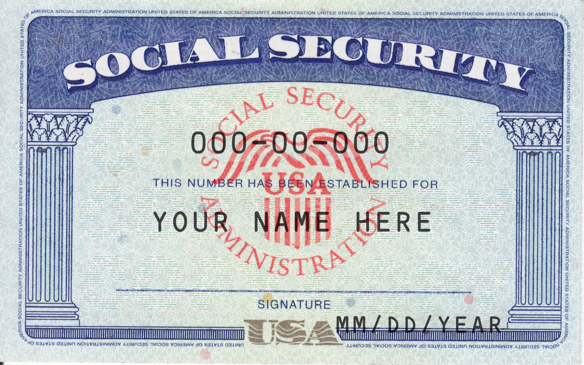Ssn Editable Social Security Card Social Security Card Regarding Social
