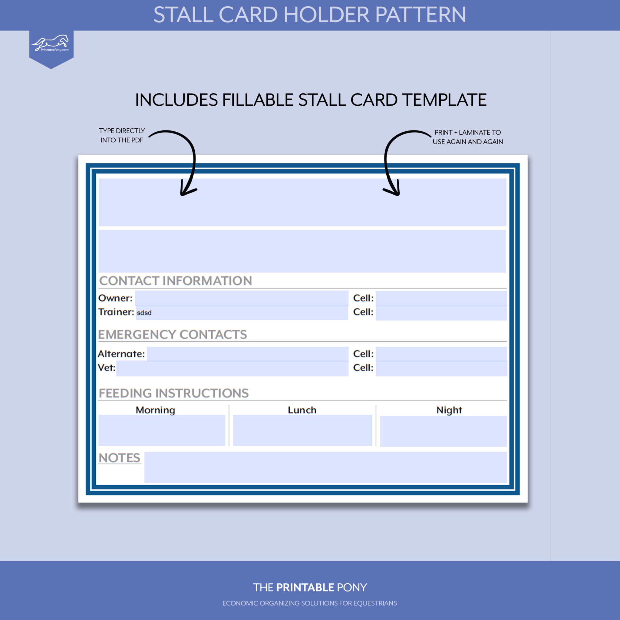 Horse Stall Card Template