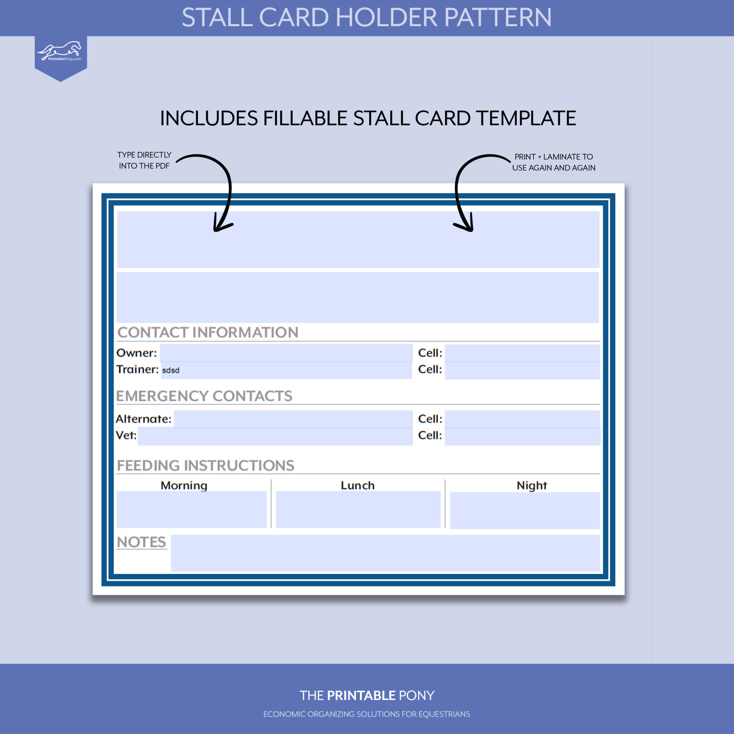 Stall Card Holder Pattern + Printable Stall Card For Horse Stall Card Template