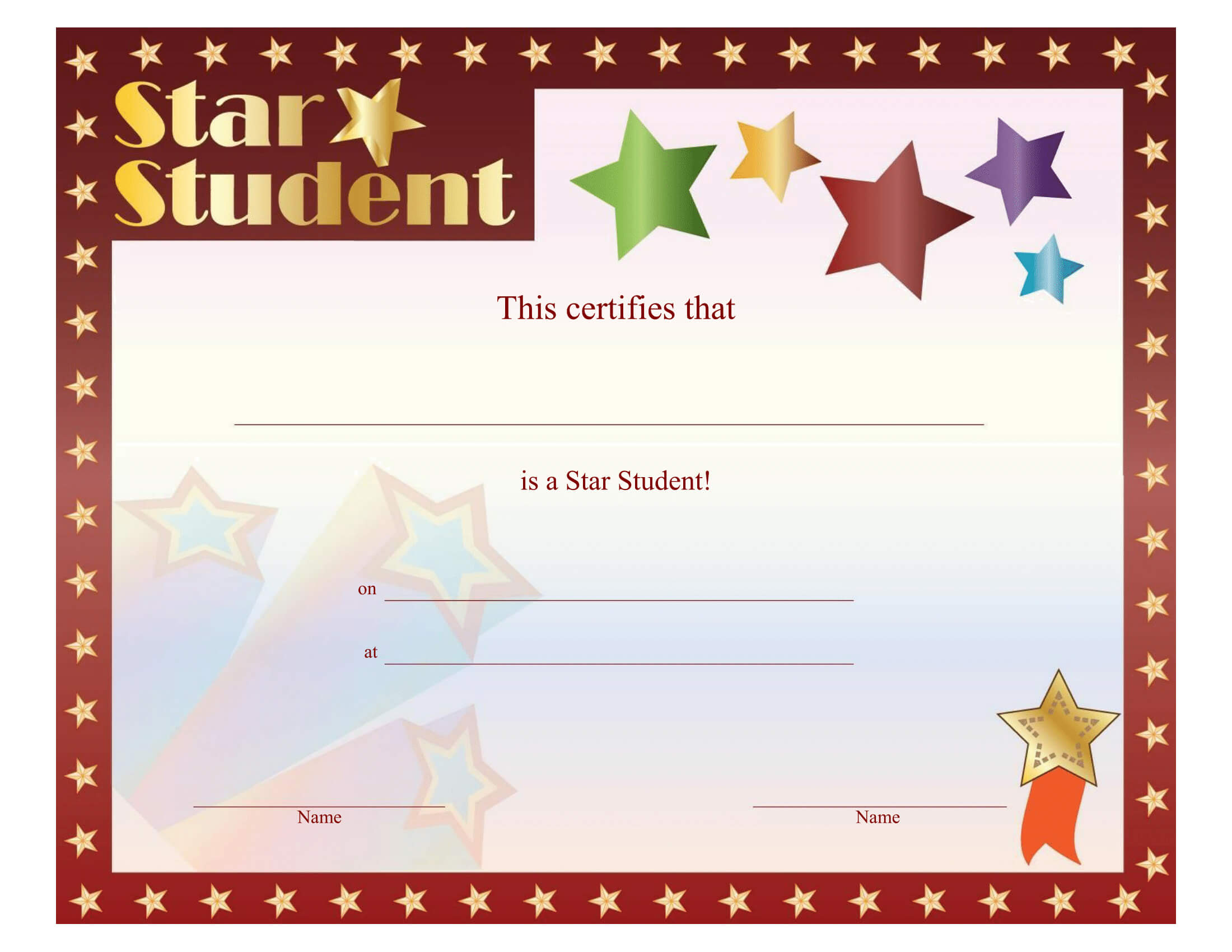 Star Student Certificate – Free Printable Download Intended For Free Student Certificate Templates
