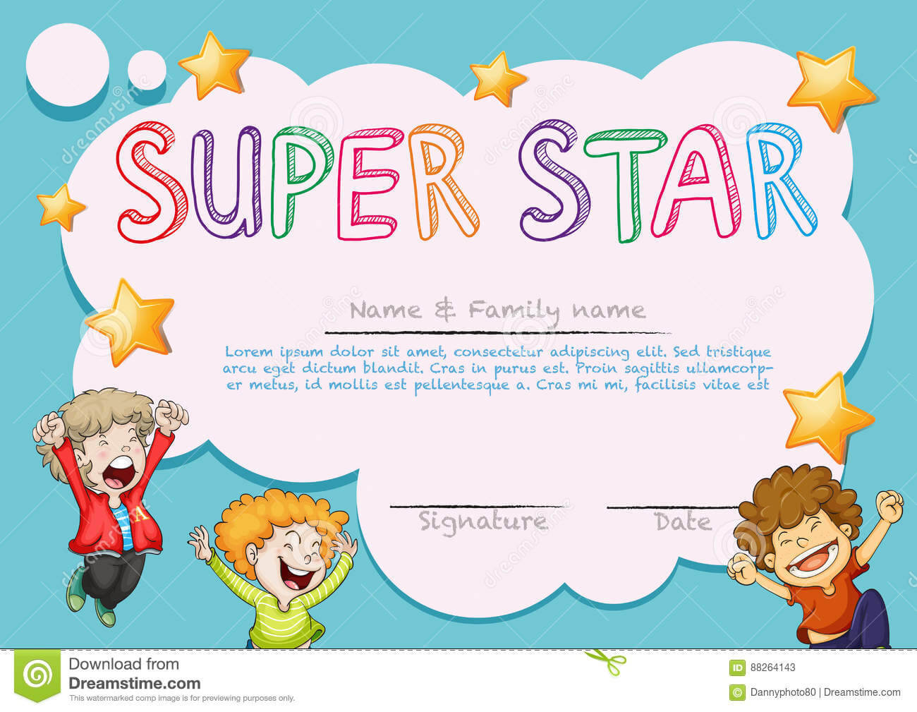 Super Star Award Template With Kids In Background Stock Inside Star Award Certificate Template