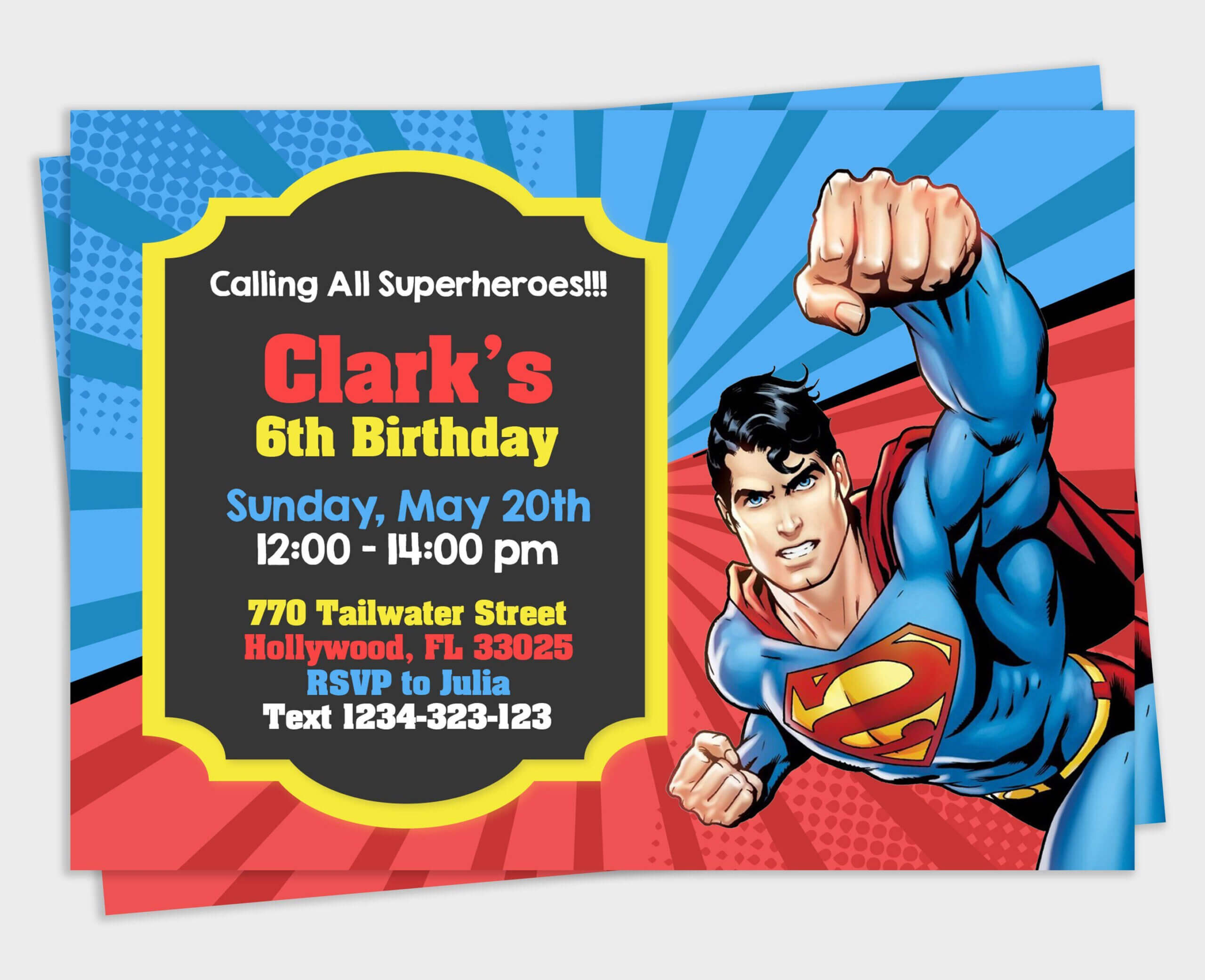 Superman Invitation, Superman Party, Superman Birthday For Superman Birthday Card Template