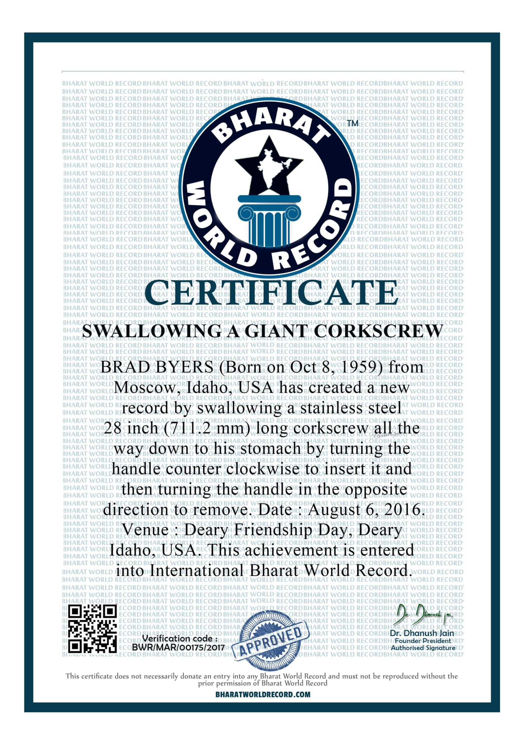 Swallowing A Giant Corkscrew" Bharat World Record Pertaining To Guinness World Record Certificate Template