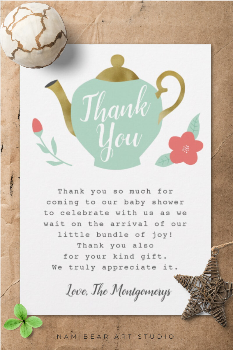 Tea Party Baby Shower Thank You Card | Zazzle | Tea Regarding Template For Baby Shower Thank You Cards