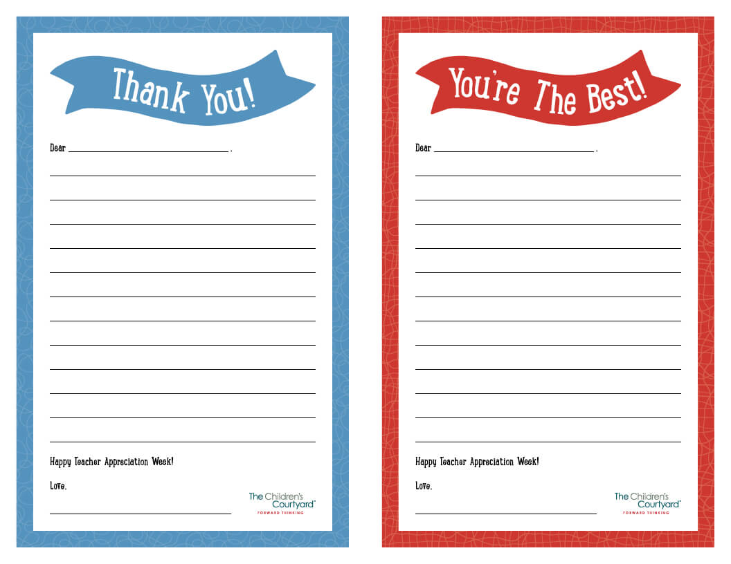 Teacher Appreciation Week – Printable “Thank You” Notes With Regard To Thank You Card For Teacher Template