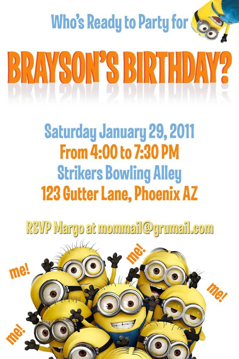 Template For A Dispicable Me Invitation Cards | Despicable With Minion Card Template