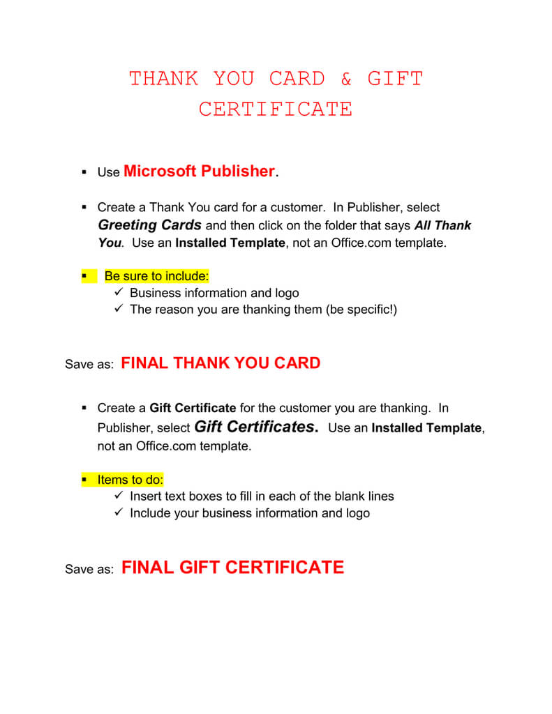 Thank You Card & Gift Certificate Microsoft Publisher . Throughout Publisher Gift Certificate Template