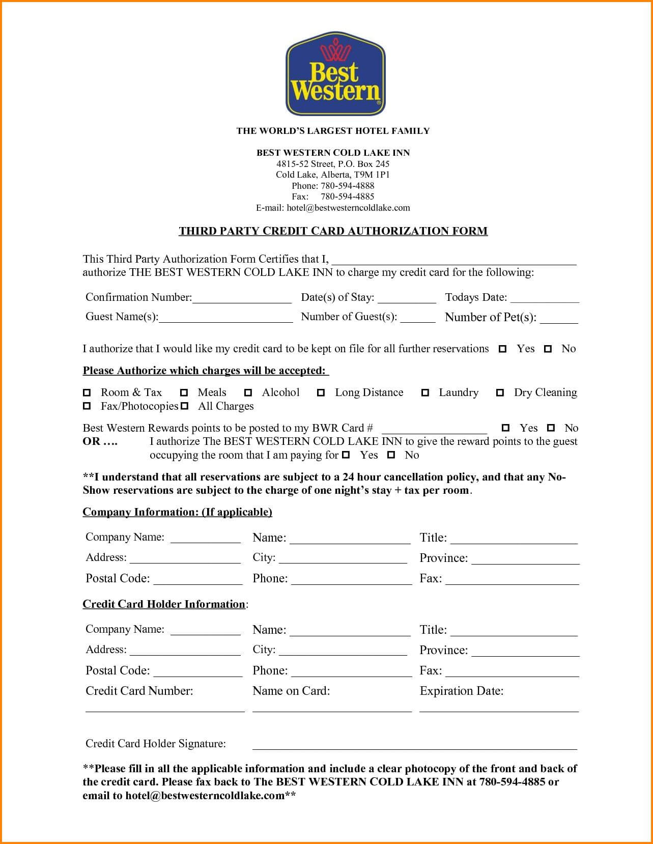 The Excellent 6+ Hotel Credit Card Authorization Form Inside Company Credit Card Policy Template