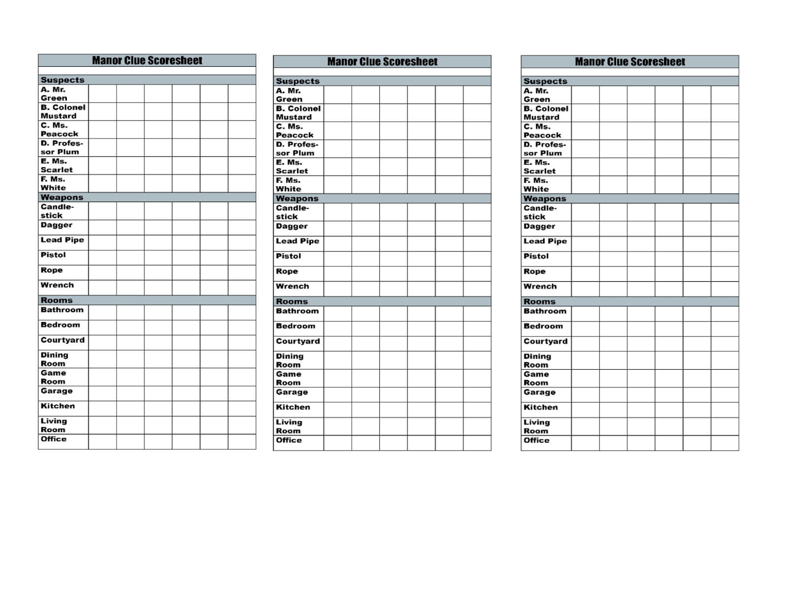 Time To Talk About It: Clue 2013 Manor Beach Score Sheets For Clue Card Template