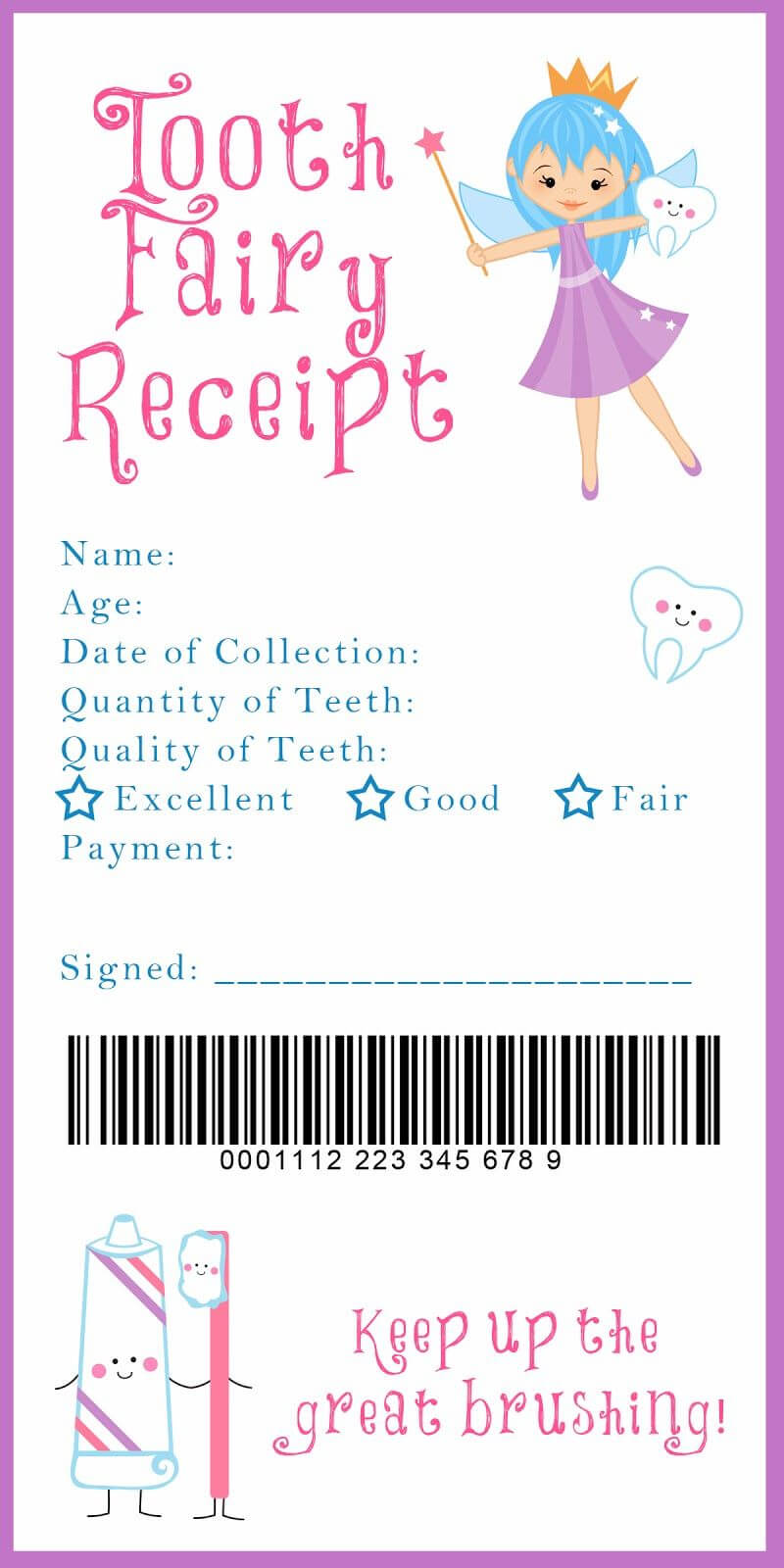 Tooth Fairy Receipt Printable. Such A Cute Idea! | Tooth Regarding Free Tooth Fairy Certificate Template