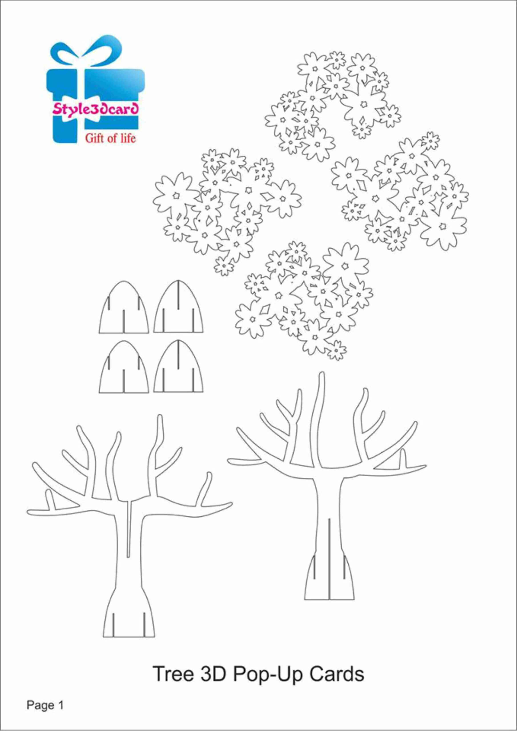 Tree 3D Pop Up Card/ Kirigami Pattern 1 | Pop Up Card In Pop Up Tree Card Template