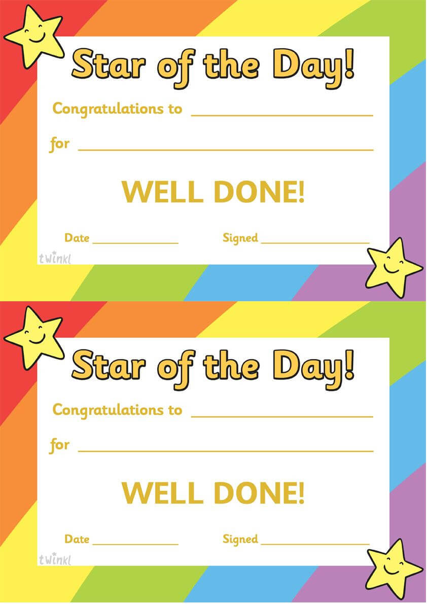 Twinkl Resources >> Star Of The Day >> Thousands Of Inside Star Of The Week Certificate Template