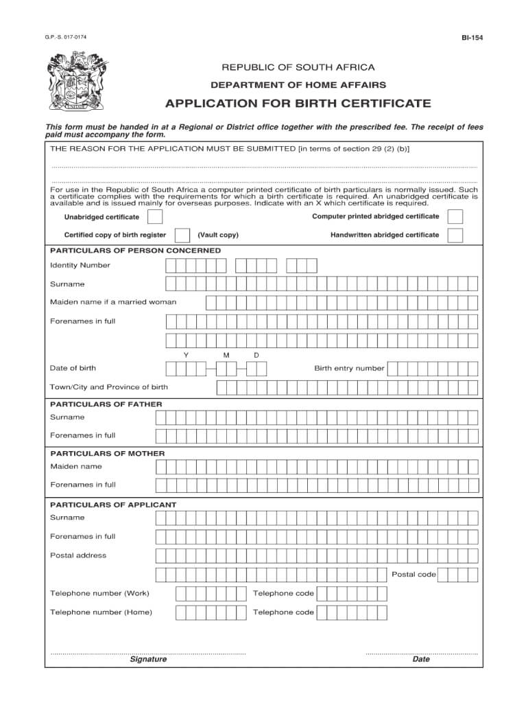Unabridged Birth Certificate Application Form No Download For South African Birth Certificate Template