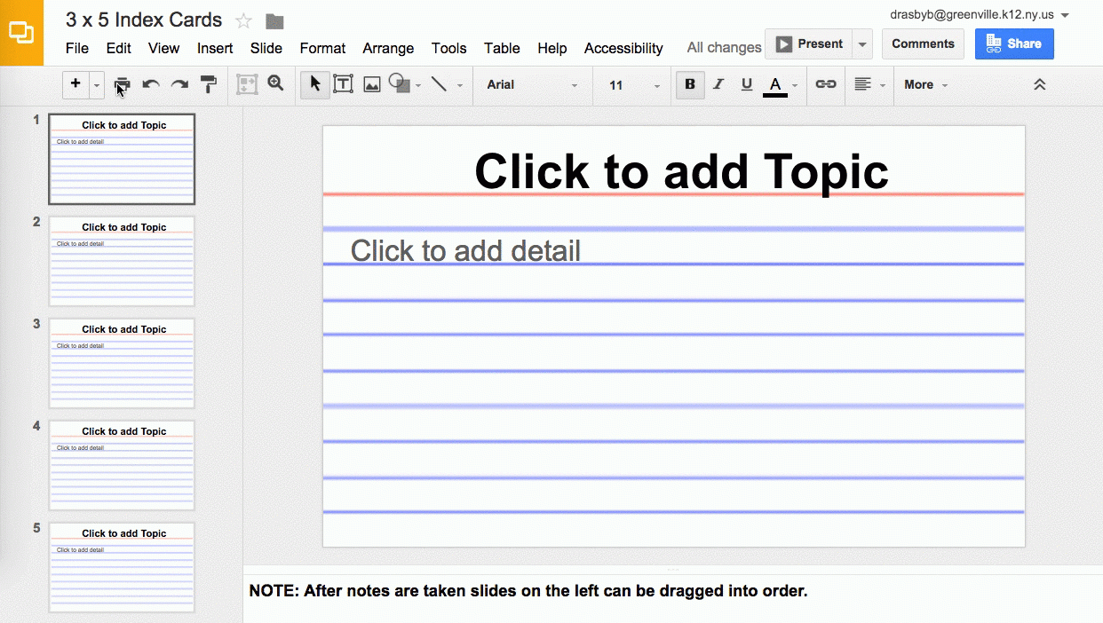 Using Google Slides To View Multiple Slides As One Sheet With Regard To Index Card Template Google Docs