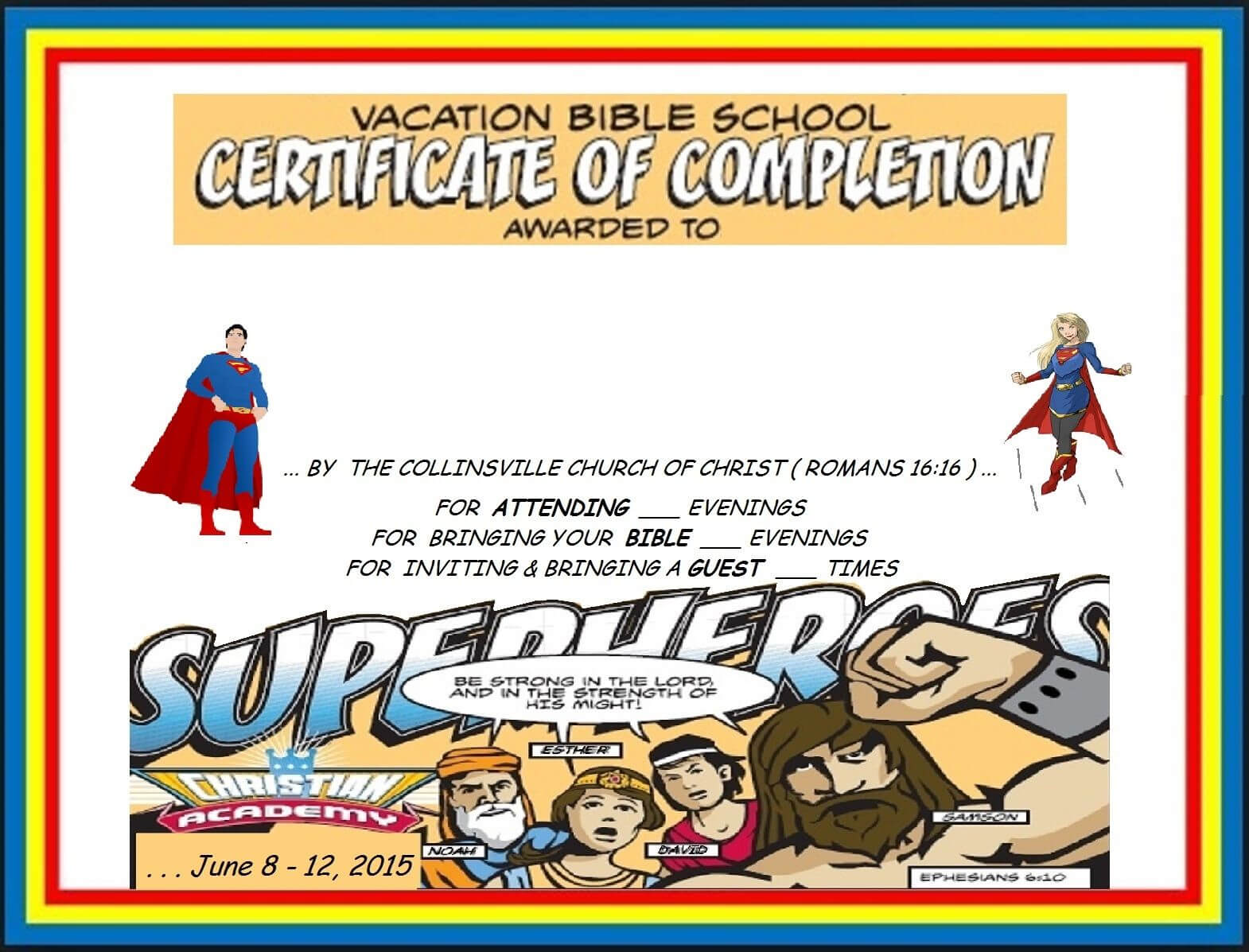 Vbs Certificate Superhero Red Capes | Vacation Bible School For Free Vbs Certificate Templates