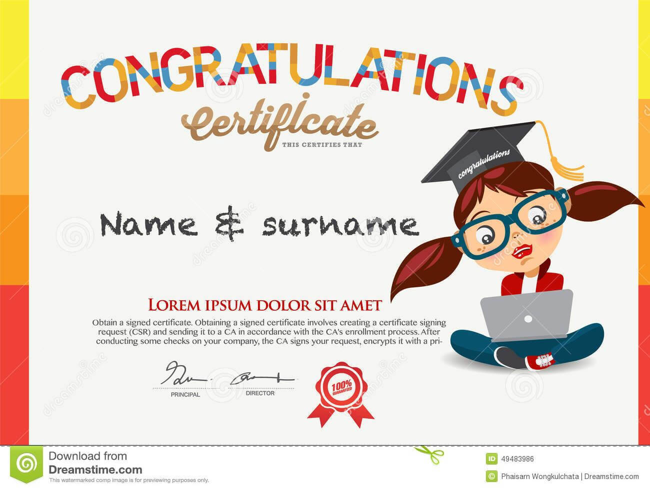 Vector Certificate For School Children Template. Stock In Children's Certificate Template