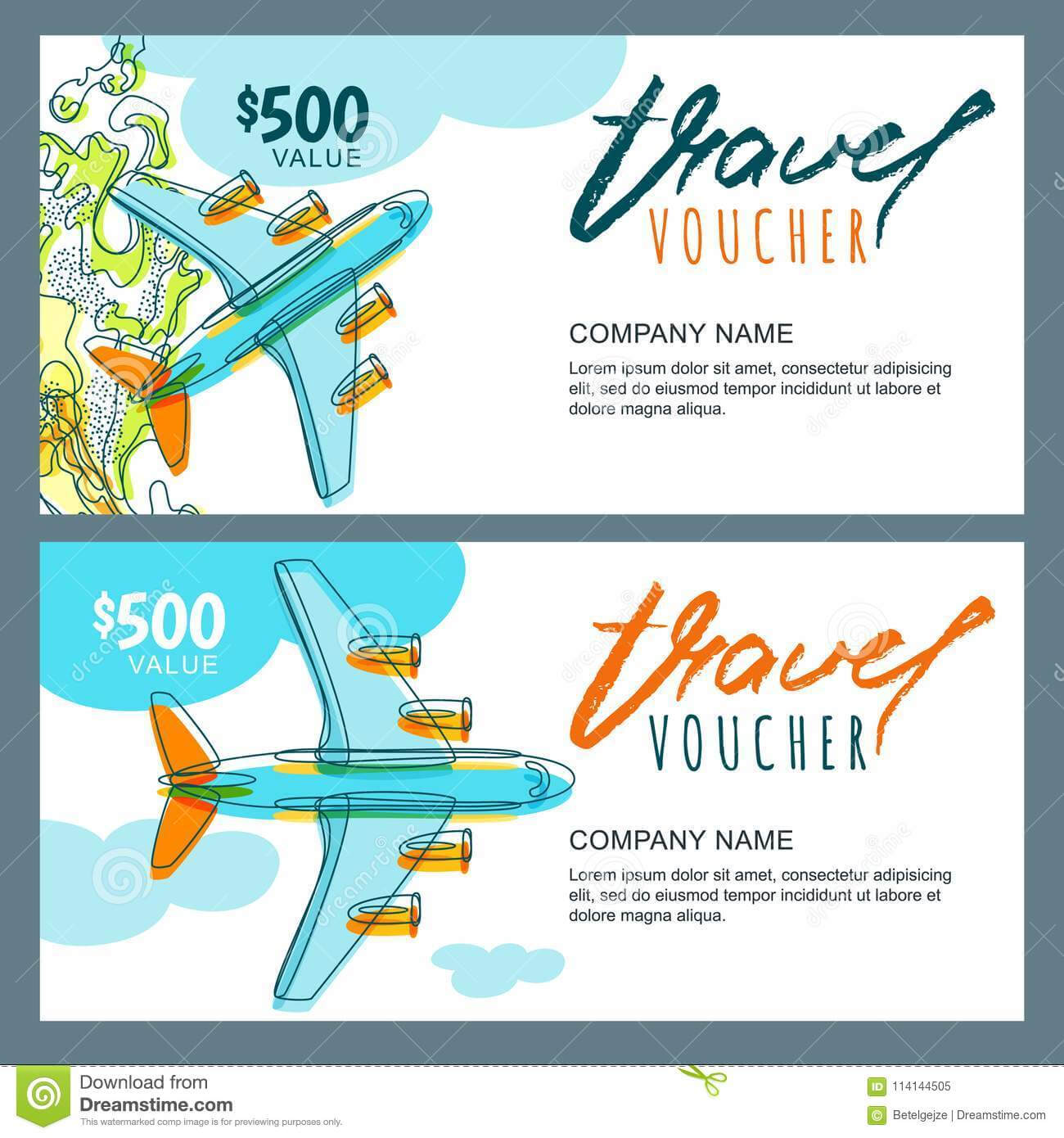 Vector Gift Travel Voucher. Top View Hand Drawn Flying Pertaining To Free Travel Gift Certificate Template