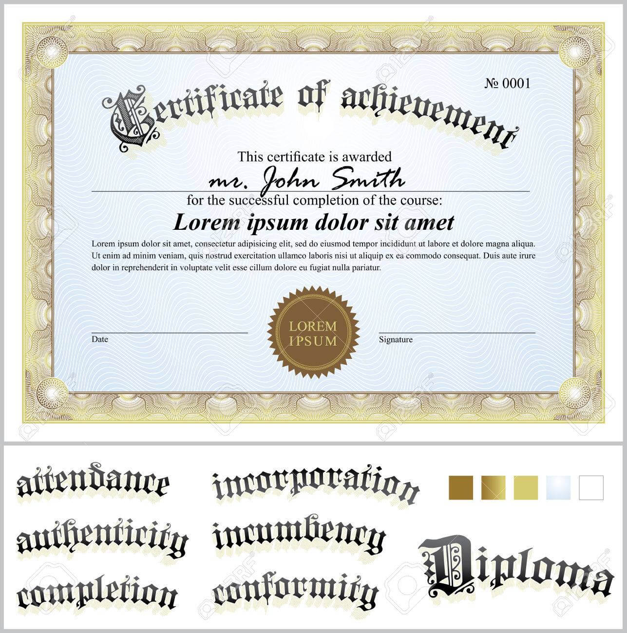 Vector Illustration Of Gold Certificate Template Horizontal.. With Regard To Commemorative Certificate Template