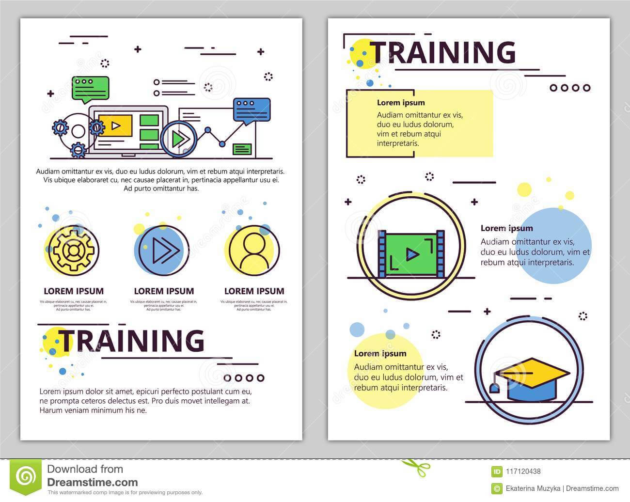 Vector Line Art Training Poster, Banner Template Stock Inside Training Brochure Template