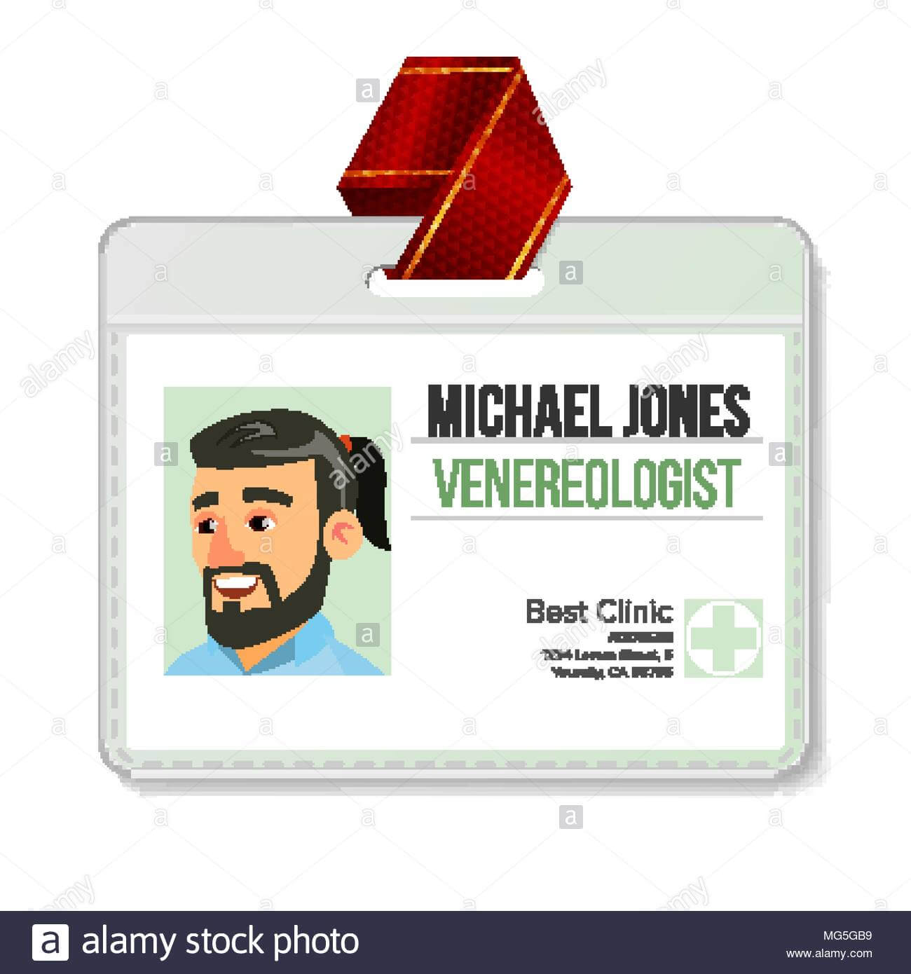 Venereologist Identification Badge Vector. Man. Id Card Intended For Hospital Id Card Template