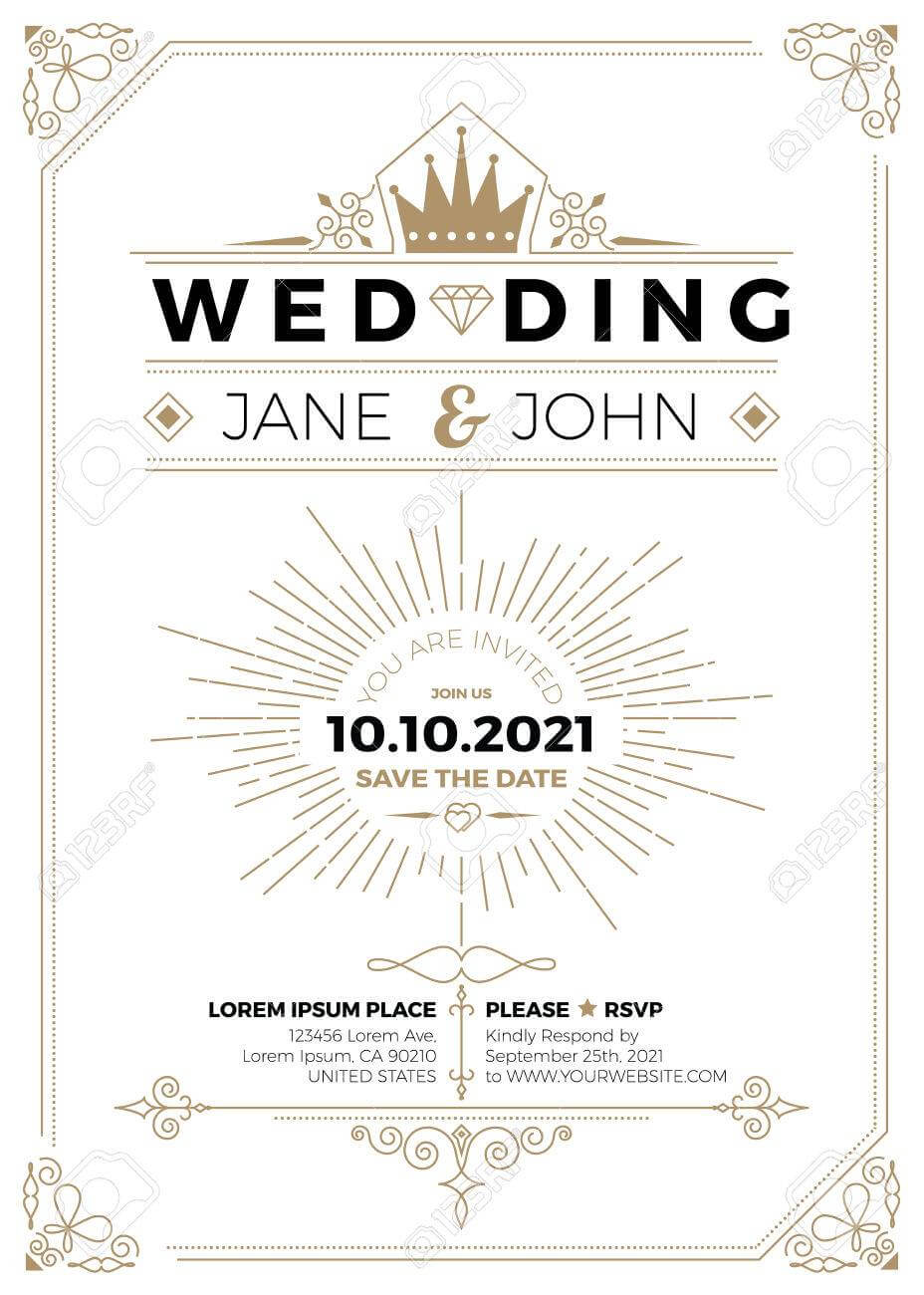 Vintage Wedding Invitation Card A5 Size Frame Layout Print Template Pertaining To Wedding Card Size Template
