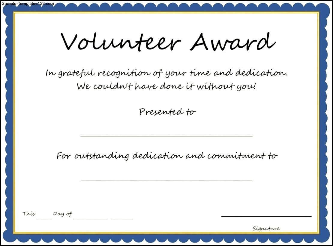 Volunteer Award Certificate Template – Sample Templates With Regard To Safety Recognition Certificate Template