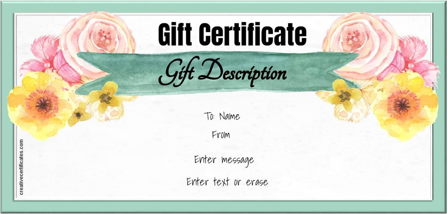 Watercolor Gift Certificate Template | Gift Certificate In Spa Day Gift Certificate Template