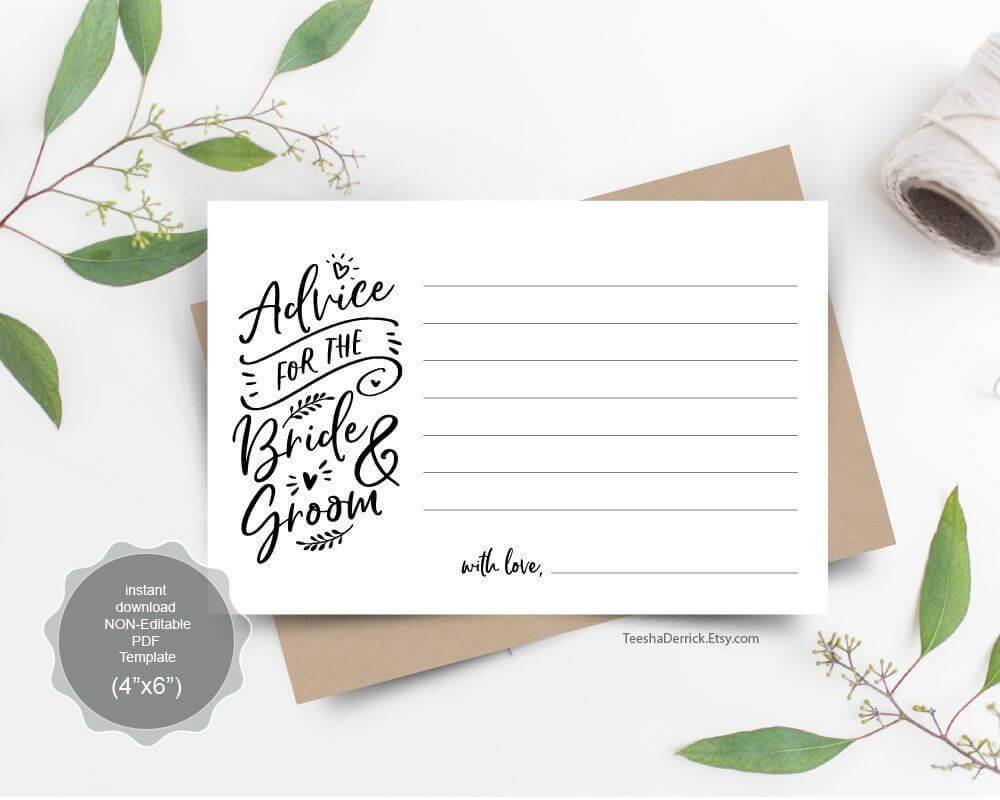 Wedding Advice Card Template For Bride And Groom, Instant Within Marriage Advice Cards Templates