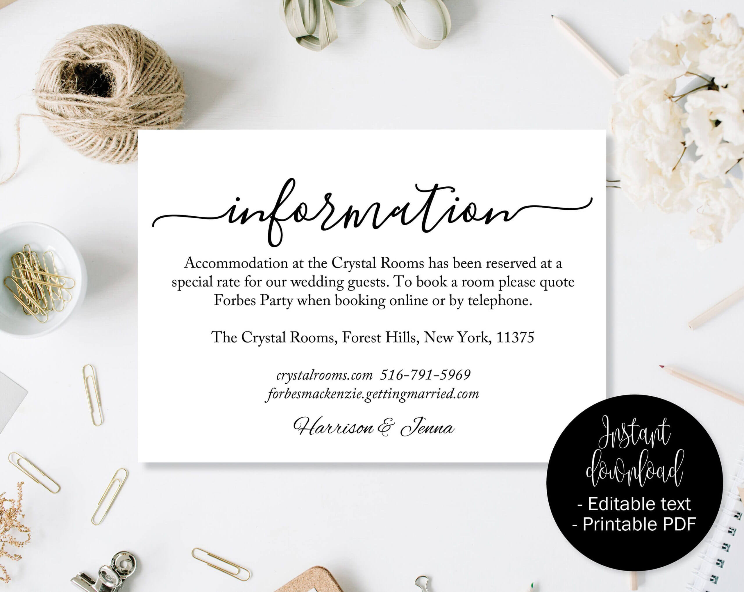 Wedding Guest Details Template, Wedding Guest Accommodation With Regard To Wedding Hotel Information Card Template