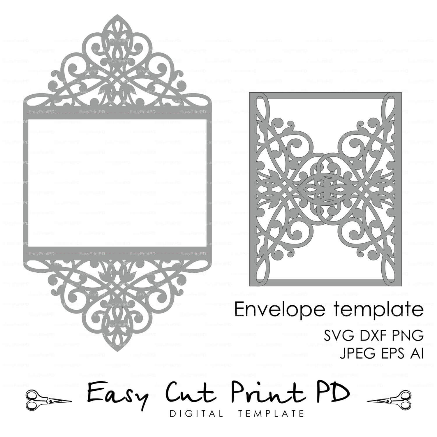 Wedding Invitation Pattern Card Template Lace Folds (Studio Inside Silhouette Cameo Card Templates