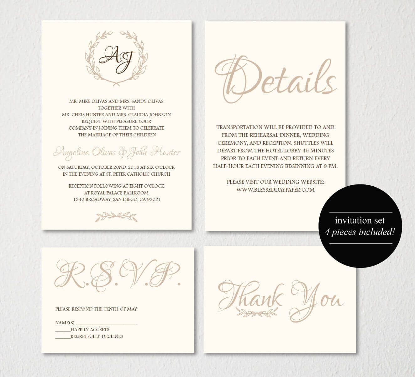 Wedding Invitation Printable/wedding Invitation Template Inside Wedding Card Size Template