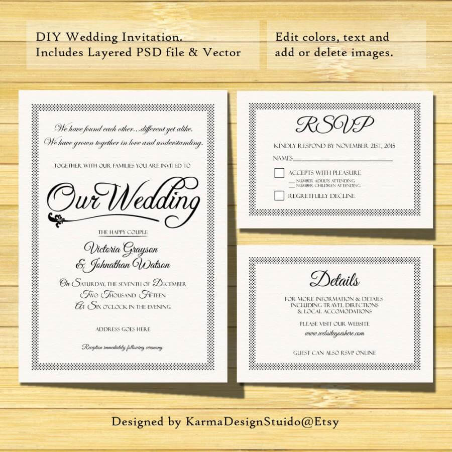 Wedding Invitation Template – Instant Download – Printable Throughout Template For Rsvp Cards For Wedding