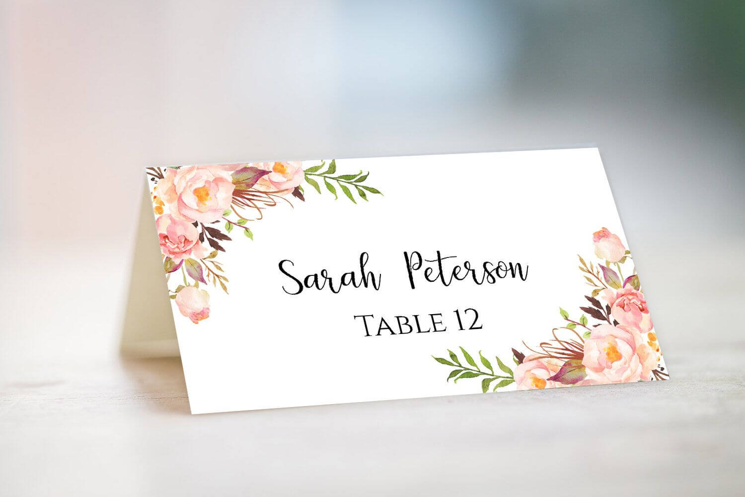 Wedding Place Card Template Fully Editable Diy Peony Flowers For Table Name Card Template