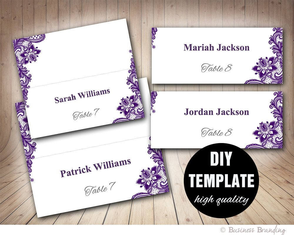 Wedding Placecard Template Foldover, Diy Purple Place Cards Inside Fold Over Place Card Template