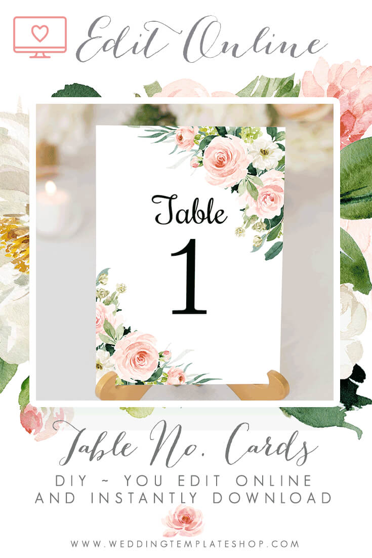 Wedding Table Number Cards Blush Florals Edit Online In Table Number Cards Template