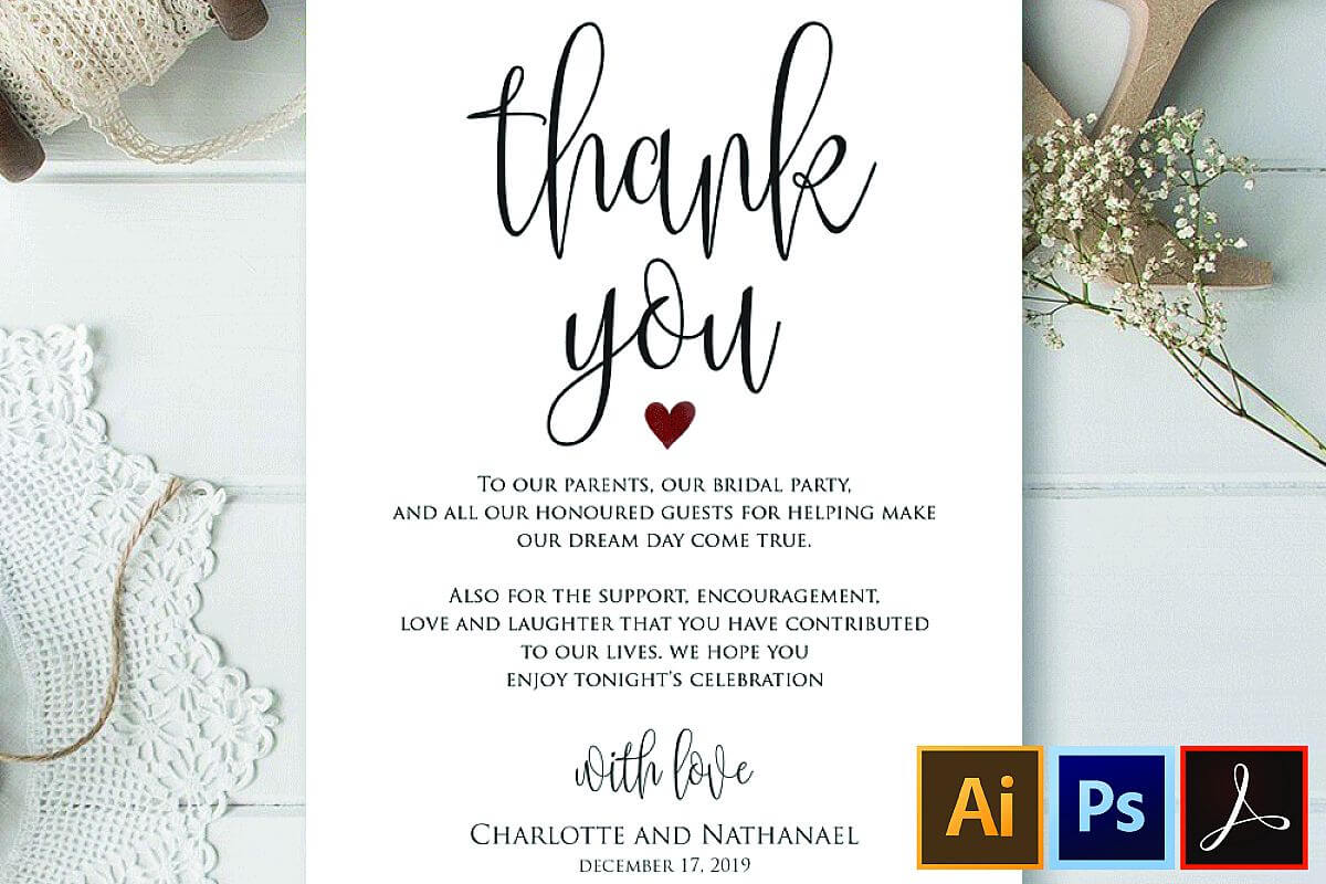 Wedding Thank You Note, Printable Thank You Card Template For Template For Wedding Thank You Cards