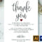 Wedding Thank You Note, Printable Thank You Card Template Intended For Thank You Note Cards Template