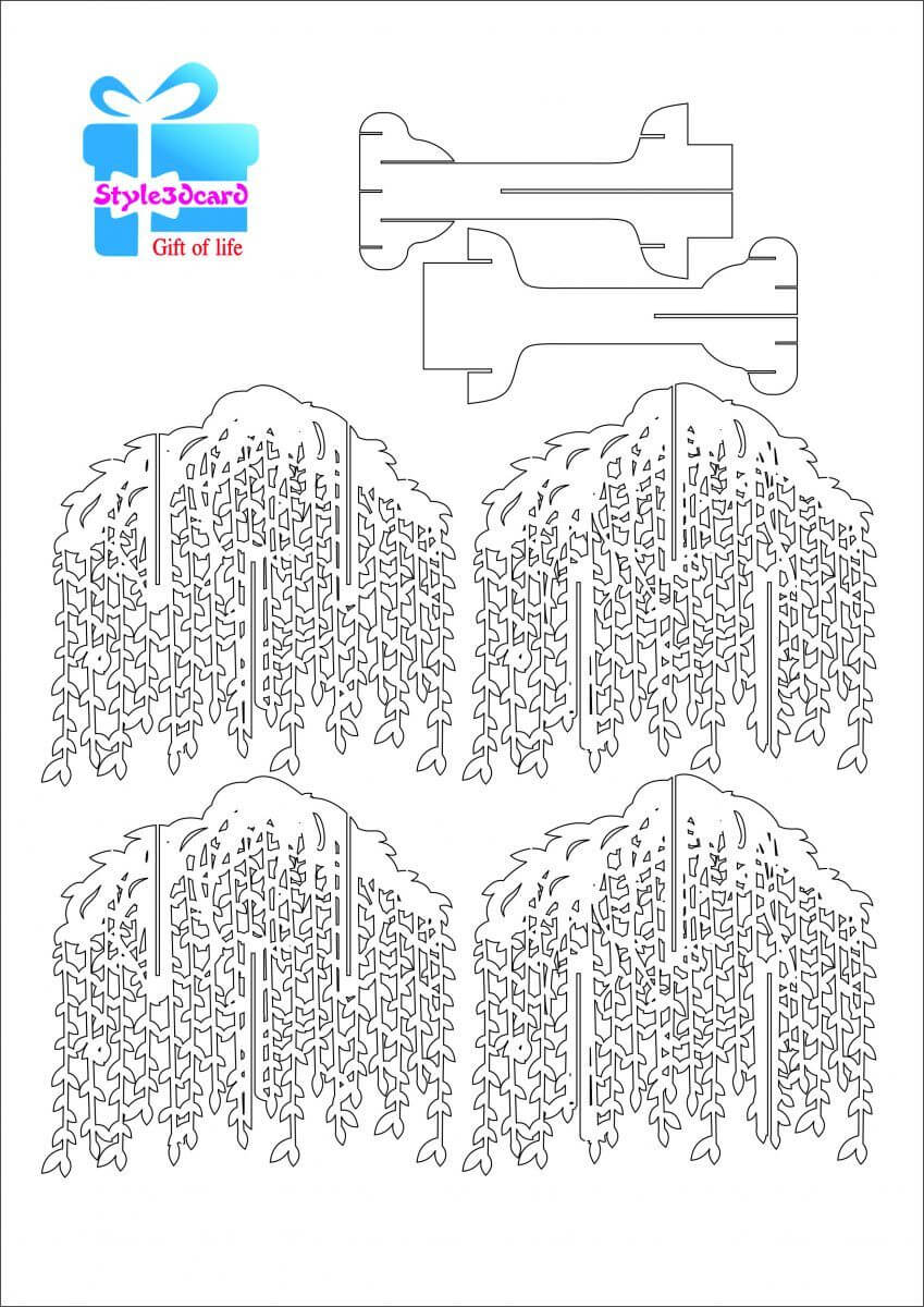 Willow Tree Pop Up Card/kirigami Pattern 1 | Kirigami For Pop Up Tree Card Template