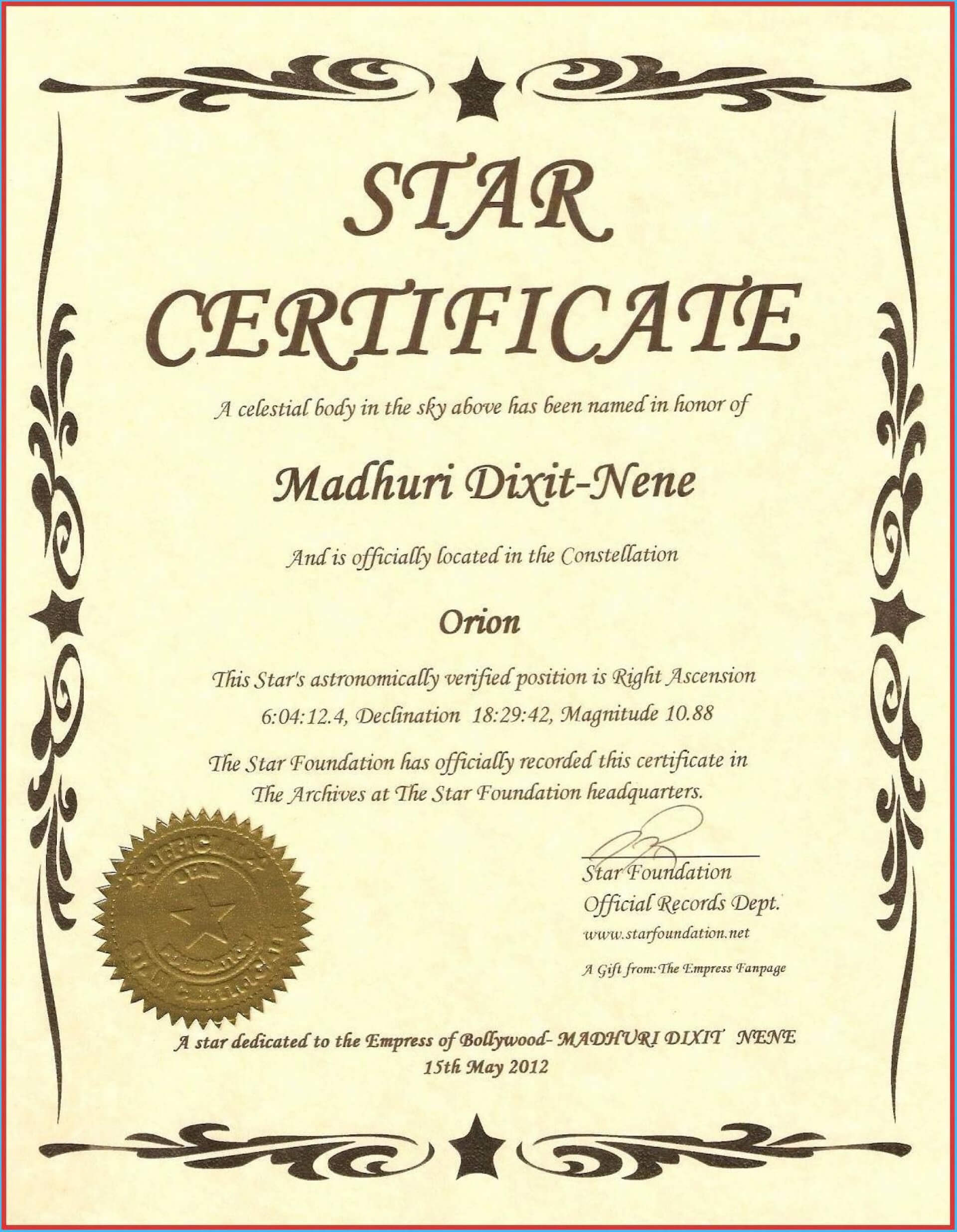 Wonderful Free Printable Certificate Templates Template Throughout Star Naming Certificate Template