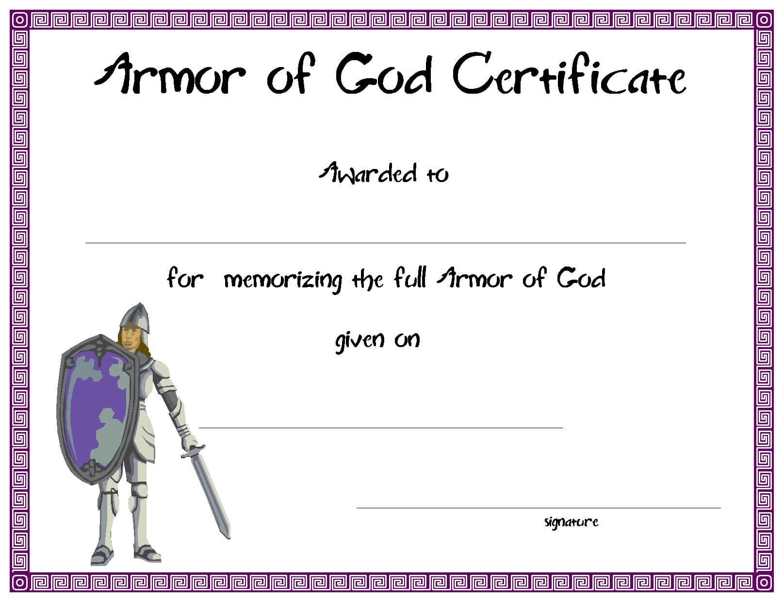 Www.certificatetemplate Armor Of God Certificate For With Regard To Christian Certificate Template