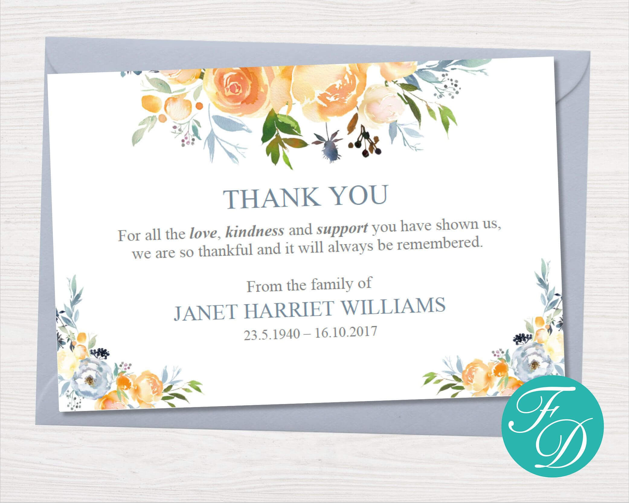Yellow Rose Funeral Thank You Notes – Funeral Template Regarding Thank You Card Template Word