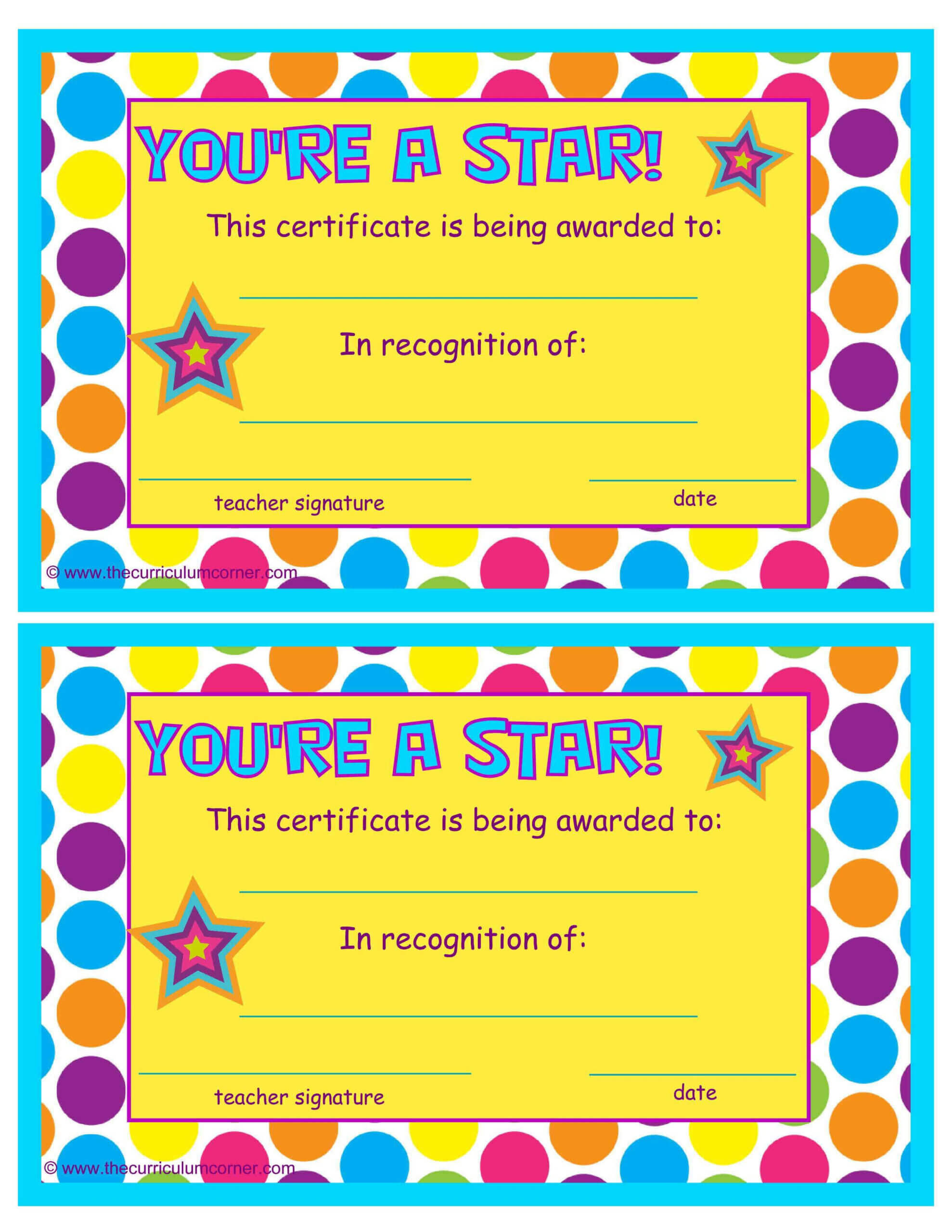 You're A Star End Of The Year Certificates | Star Students In Star Of The Week Certificate Template